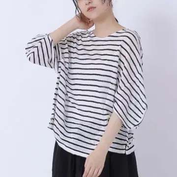 TUTIE. 린넨 보더 천축 램프 슬리브 풀오버 일본제 마