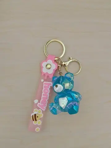 파란색 곰 모양 키링 허니 택 포함