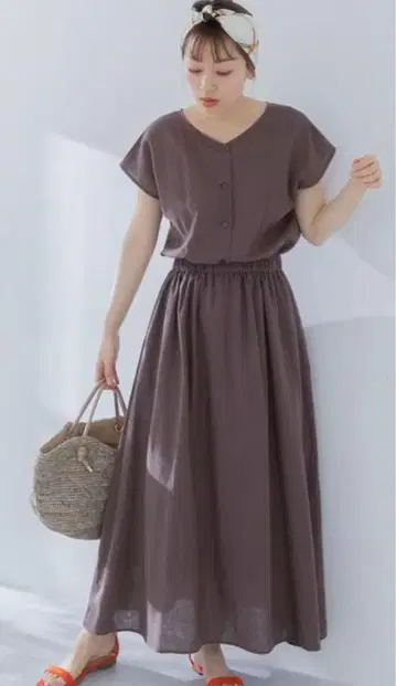 써니 라벨 2way 항균 린넨 혼방 프렌치 개더 원피스 모카