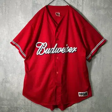 레어 멕시코제 Budweiser 로고 메쉬 베이스볼 셔츠 빨간색
