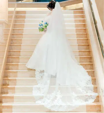 화이트 레이스 롱 웨딩 베일