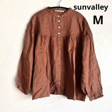 새상품급 ] sunvalley 린넨 노카라 셔츠 린넨 100% 브라운