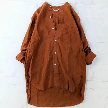 오라리 AURALEE 린넨 100% 밴드 카라 셔츠 테라코타 린넨