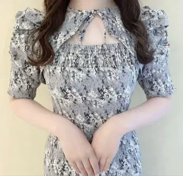 AnMILLE 프론트 리본 머메이드 원피스 블루