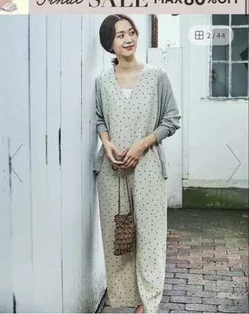 택 포함 새상품 DOORS 린넨 레이온 도트 올인원
