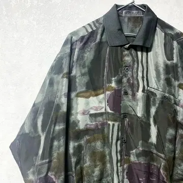 디자인 셔츠 올 패턴 빈티지 레트로 아트 더스티 컬러 그린 긴팔