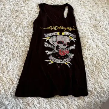 Ed Hardy 탱크탑 브라운 브라운 스컬 에드 하디 해골