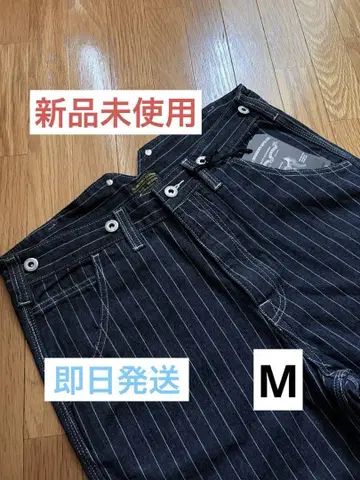 새상품 워바시 데님 와이드 팬츠 히코리 스트라이프 아메카지 M