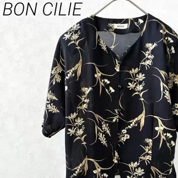 BON CILIE 셔츠 반팔 V넥 슬릿 꽃무늬 빅 얇은 소재 레트로