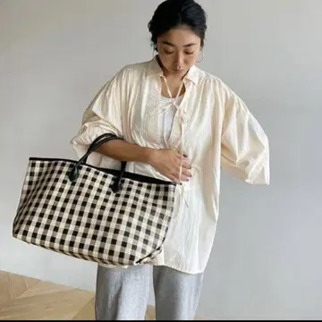 searoomlynn 미사용 새상품 깅엄 토트 화이트 파우치 포함