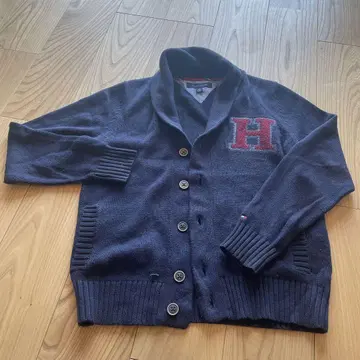 Tommy Hilfiger 네이비 가디건 H 로고 자수