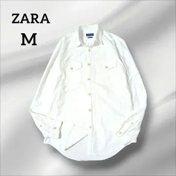 ZARA MAN 긴팔 셔츠 슬림 핏 화이트 코튼 캐주얼 M
