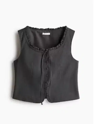 H&M 프릴 넥라인 베스트 다크 그레이 S