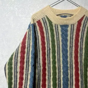 디자인 니트 올 패턴 빈티지 레트로 스트라이프 멀티 컬러 3D