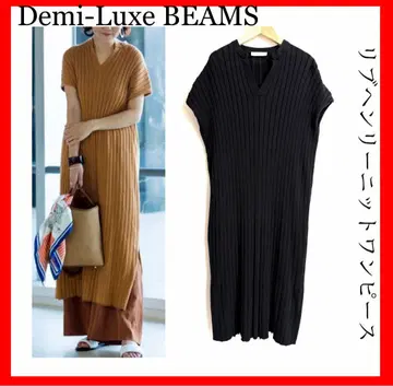 Demi-luxe BEAMS 리브 헨리 니트 원피스 블랙