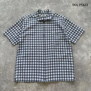 [ PIKO ] 피코 90s 시어서커 반팔 셔츠 집업 체크 자수