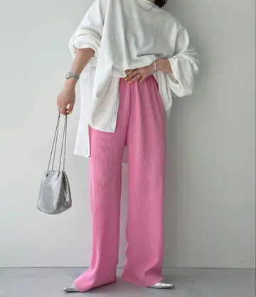 wee9s 데일리 데일리 슈퍼 스트레치 플리츠 와이드 팬츠 핑크