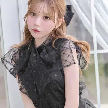 미셸 마카롱 튤 리본 블라우스