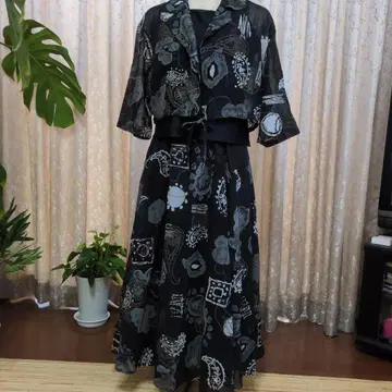 블랙 꽃무늬 쉬폰 셋업