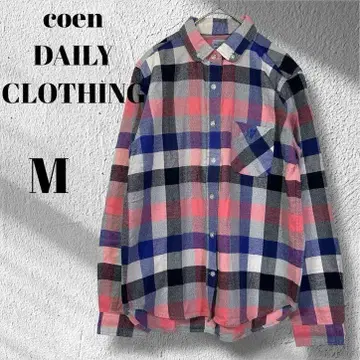 coen 코튼 플란넬 셔츠 M 그레이 x 핑크 x 블루 긴팔 M3738