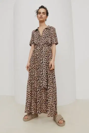 H&M 에이치앤엠 레오파드 무늬 반팔 셔츠 원피스