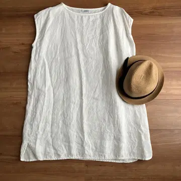fog linen work 민소매 튜닉 화이트 블라우스