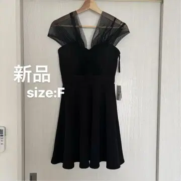 [새상품] 블랙 시어 반팔 플레어 드레스 F 사이즈