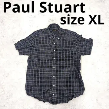 243 Paul Stuart 네이비 체크 반팔 셔츠 XL