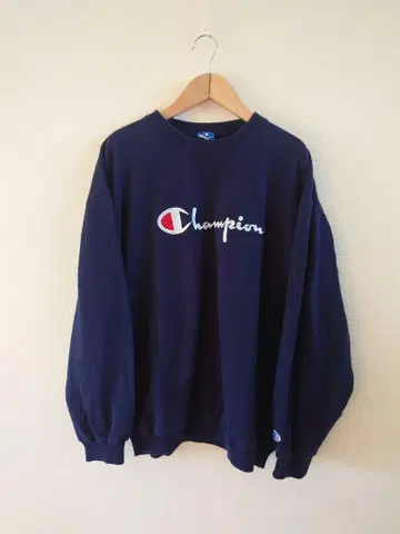 챔피온 Champion 파란 택 90년대 트레이너 프린트 긴팔