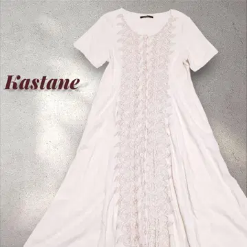 Kastane 백 리본 꽃무늬 자수 원피스 린넨 베이지 카스타네