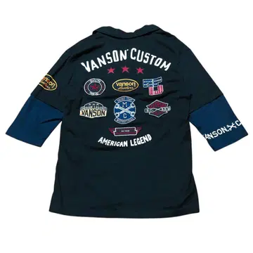 Vanson 블랙 7부 소매 피케 셔츠 와펜 자수