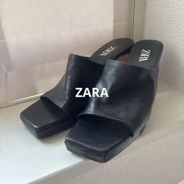자라 가죽 샌들 뮬 힐 사이즈 37 블랙