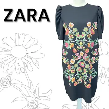 ZARA 자라 포원 소매 플라워 프린트 미들 원피스 블랙 S