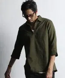 LINEN BLEND 3Q SKIPPERSHIRT 7부 소매 스키퍼 셔츠