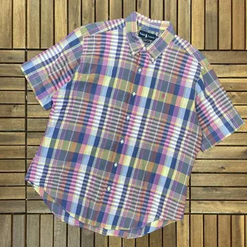 새상품급 RALPH LAUREN 체크 버튼 다운 반팔 셔츠