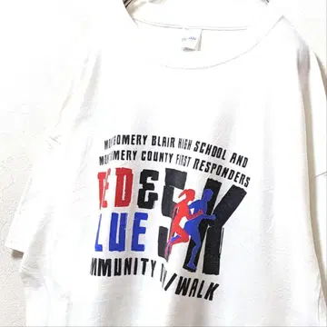 길단 레드 & 블루 5K 로고 티셔츠 화이트 XL 구제 의류