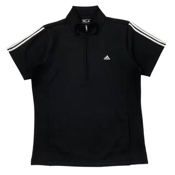 새상품급 adidas 하프 지퍼 반팔 저지 여성용 L 블랙