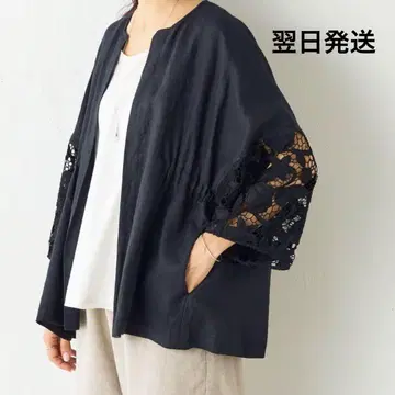 BEARDSLEY 비어즐리 소매 레이스 린넨 겉옷 블랙