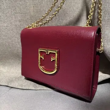 FURLA 훌라 버건디 가죽 숄더백 천연 가죽 체인 금