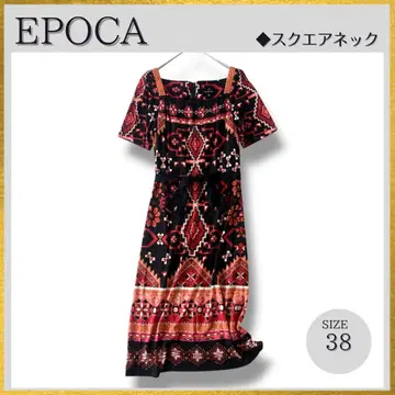 새상품급 EPOCA 기하학 패턴 스퀘어넥 롱 원피스 에스닉 38