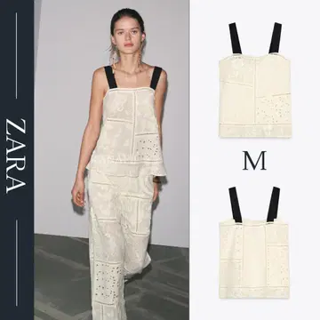 ZARA 패치워크 자수 탑 M 에크루