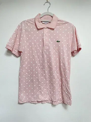 LACOSTE 핑크 도트 무늬 반팔 피케 셔츠 US XS