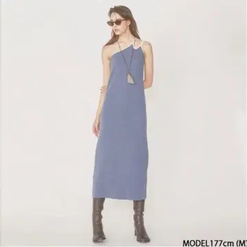 SeaRoomlynn 비대칭 아트 컷 니트 원피스 블루