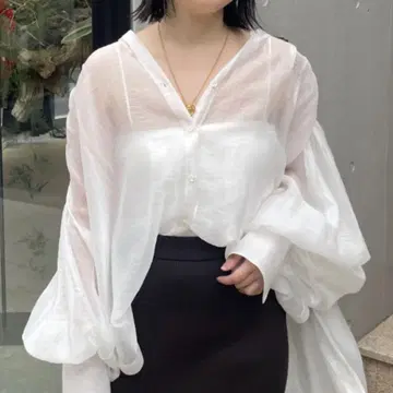 25SS 정가 35,000엔 카오스 레베카 블라우스 시어 화이트 벌룬