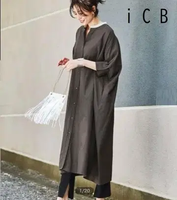 ICB 아이시비 밴드 카라 와이드 롱 셔츠 원피스 4