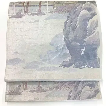 [4720] 후쿠로 오비 풍경 문양 은색 6통 순수 실크 기모노 포멀