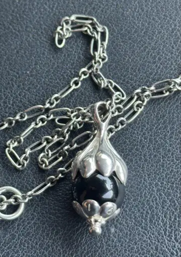 레어 GEORG JENSEN 1991 오닉스 로즈 힙 실버 목걸이