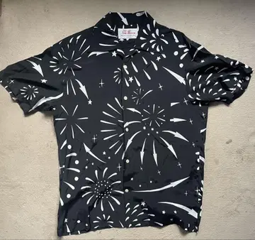 Aloha Blossom 불꽃놀이 패턴 알로하 셔츠 44 블랙