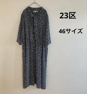 새상품급 23구 꽃무늬 보타이 셔츠 원피스 46 네이비