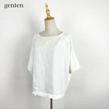 genten 린넨 100% 린넨 자수 블라우스